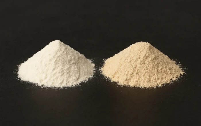 kreatin vs protein. Kreatinpulver og proteinpulver bliver sammenlignet.