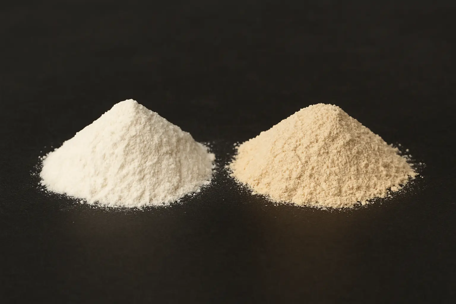 kreatin vs protein. Kreatinpulver og proteinpulver bliver sammenlignet.