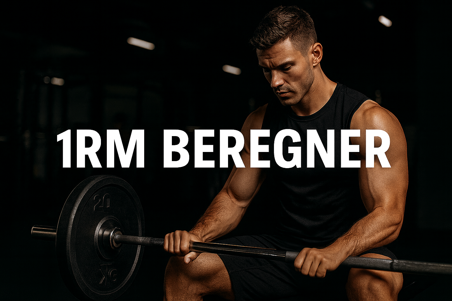 Mand træner med barbell i fitnesscenter under mørk belysning – illustrerer test af maksimal styrke til 1RM beregning.